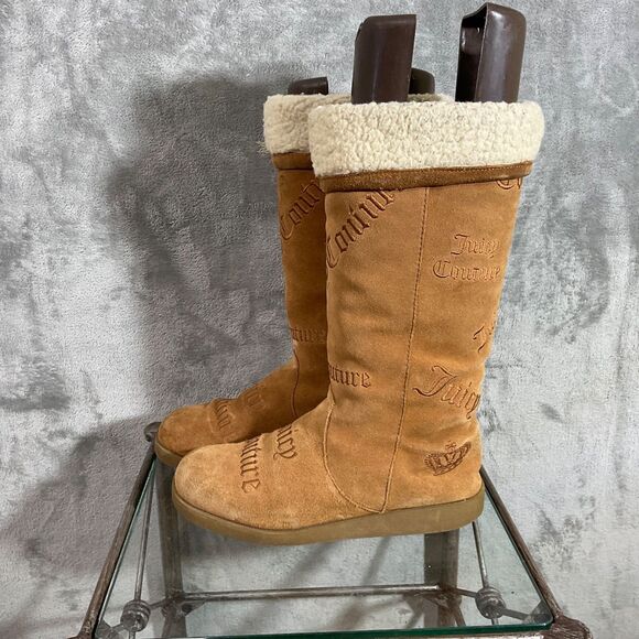 Juicy Couture AOP Suede Mid Calf tall Boots women’s Size 8.5 Brown - Picture 1 of 14